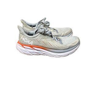 HOKA Clifton Running Shoes Womens 6 EU 37.5 Gray Orange Athletic Sneakers